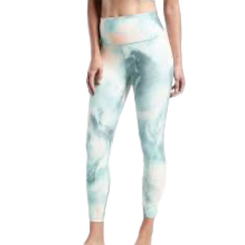 Athleta Elation Printed 7/8 Tight in Marine Minimalist Grey Medium